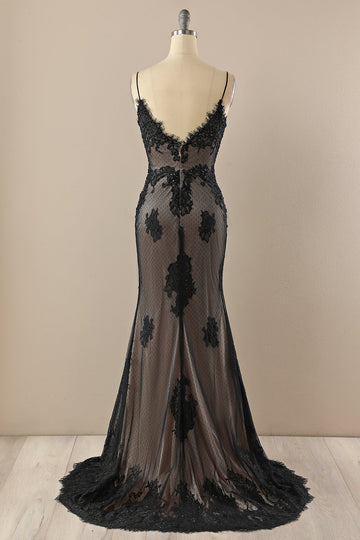 Negro V cuello con cuentas vestido de fiesta